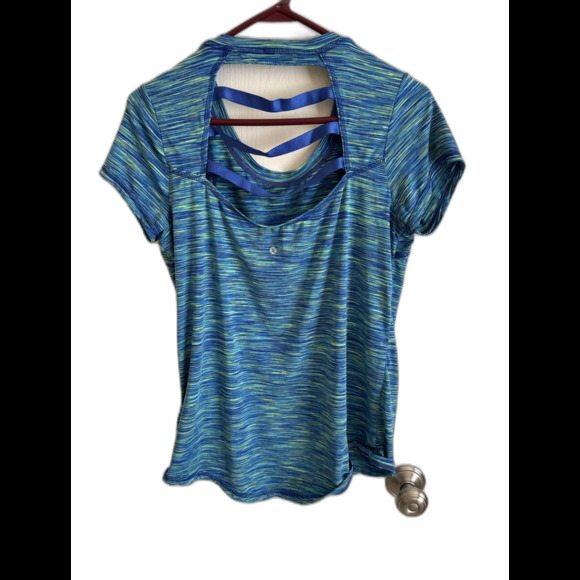 Xersion Women's Short-Slve Space-Dye Elastic-Back Tee Size Small New Athens Blue - Picture 5 of 5